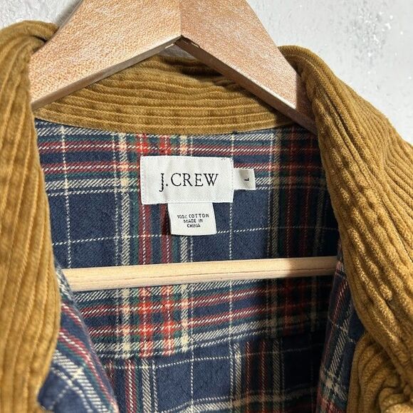 J.Crew Mens Corduroy Shirt Jacket L Brown Plaid Flannel Lined Cotton Heavy - Picture 5 of 9